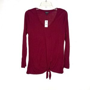 Express Women's Long Sleeve Tie Front Blouse Burgundy NWT Small